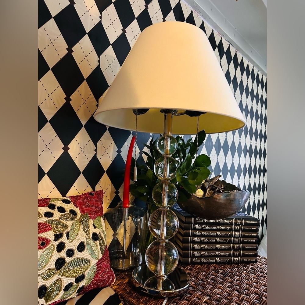 Heavy Crystal Table Lamp Stacked Glass Orbs no Shade| Very Tall - Picture 14 of 17